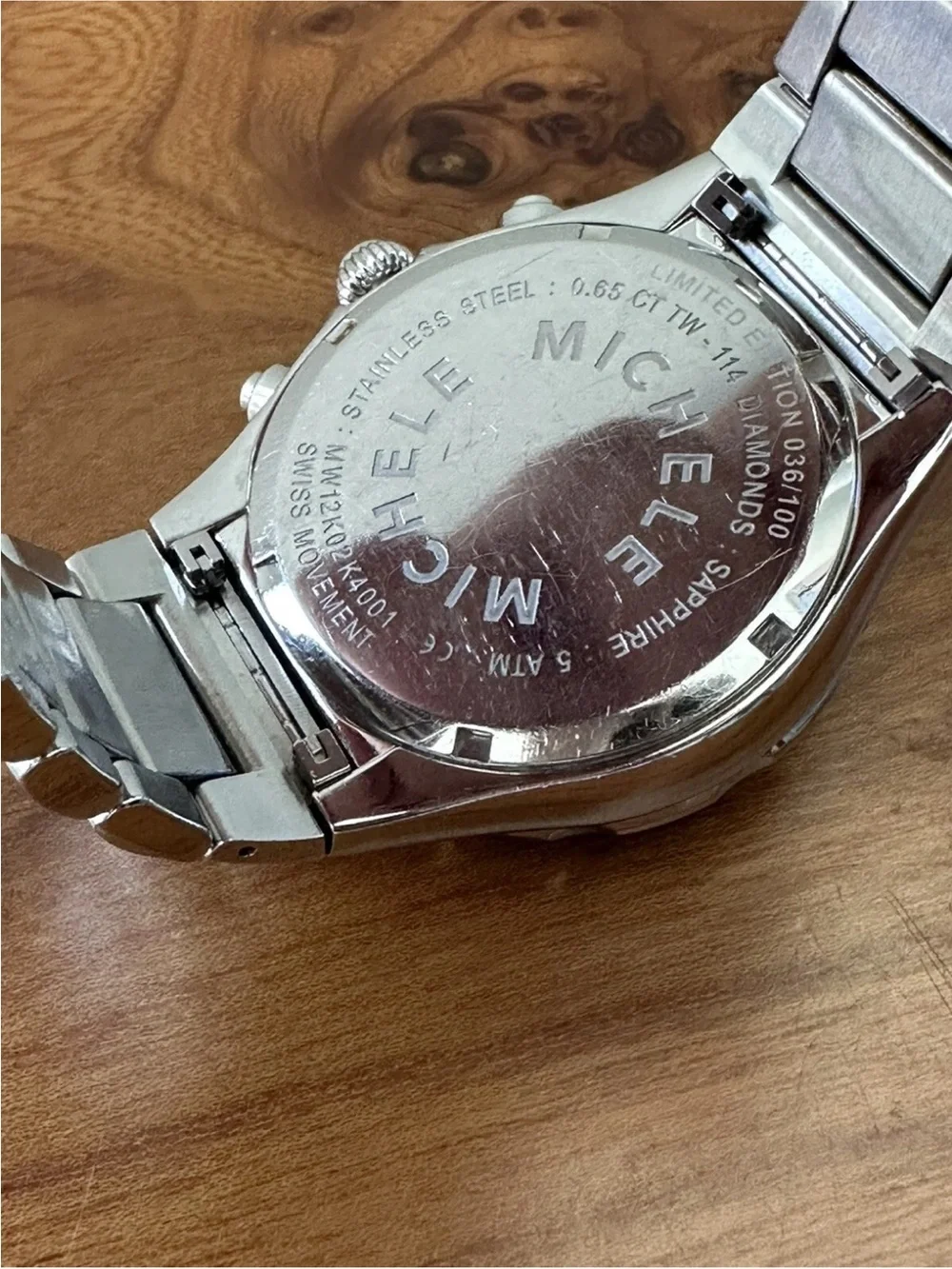 Unique & Rare Michele Tahitian Black Diamond & SS Band Chronograph Ladies Watch